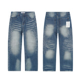 American retro valeforever washed distressed hotfix rhinestone ripped denim shorts - high street style