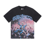 Cross-border gs american high street washed retro skull racing machine girl printing short-sleeved fashion
