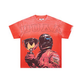 Ss street duaa retro washed and distressed hot-drilled ripped short-sleeved t-shirt