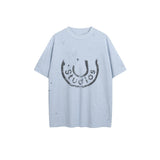 Ac letter print high street washed distressed vintage oversized short sleeve couple t-shirt