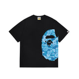 Wholesale japanese style side plaid camo ape head short sleeve color block trendy t-shirt for summer