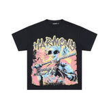 Los angeles american style harmony print hotfix rhinestone washed vintage distressed loose fit 100% cotton short sleeve t-shirt