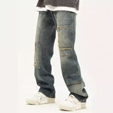 Unisex Jeans Vintage Washed Rough Rim Straight Loose Jeans
