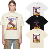 Rhude T Shirts Horse Frame Printing Cotton Casual Short Sleeve Men and Women