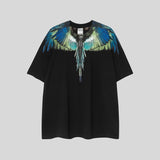 mb short-sleeved python lion head colorful feather wings t-shirt european and american loose couple