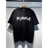 Wholesale american streetwear purple flow paint letter graffiti logo high-quality short-sleeve t-shirt for men and couples