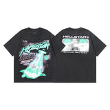 Ss american skull washed and distressed letter loose plus size short sleeve streetwear t-shirt - men's trendy style