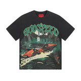 Cross-border wholesale high version gods short-sleeved heavy weight washed fog high street skull pure cotton printed round