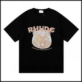 Export wholesale niche american fashion rhu flag floralsprinting double yarn pure cottoncasualloose couple short-sleeved t