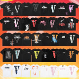 Cross-border supply large v letter lne cherry blossom short half-sleeve sketch embroidery lip print graffiti print short
