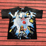valley washed distressed printed short-sleeved hip-hop loose street t-shirt hooded
