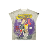 Wholesale american retro rugged play gorilla print t-shirt - distressed, ripped, faux two-piece short sleeve