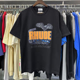 Rhude T Shirts Black Shadow Print Cotton Casual Short Sleeve Men and Women