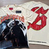 European and american high street gd rock heavy industry washed distressed skull letter speed short sleeve