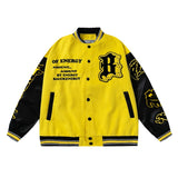 Unisex Baseball Jersey Vintage Flame Element Alphabet Yellow Baseball Jacket Jacket