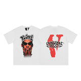 Cross-border supply large v letter lne cherry blossom short half-sleeve sketch embroidery lip print graffiti print short