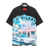 Cross-border wholesale high version gods short-sleeved heavy weight washed fog high street skull pure cotton printed round