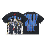 European and american high street gd rock heavy industry washed distressed skull letter speed short sleeve