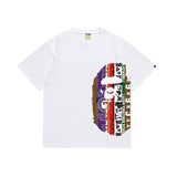Wholesale japanese style side plaid camo ape head short sleeve color block trendy t-shirt for summer