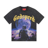 Cross-border wholesale high version gods short-sleeved heavy weight washed fog high street skull pure cotton printed round