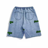Unisex Jeans Loose Elastic Waist Wide Leg Vintage Casual Denim Shorts