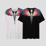 mb short-sleeved python lion head colorful feather wings t-shirt european and american loose couple
