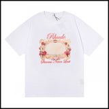 Export wholesale niche american fashion rhu flag floralsprinting double yarn pure cottoncasualloose couple short-sleeved t
