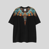 mb short-sleeved python lion head colorful feather wings t-shirt european and american loose couple