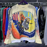 American retro style roughplay jesus faux two-piece long sleeve sweatshirt - skull rock washed distressed ripped