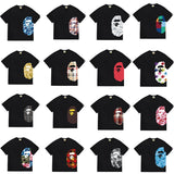 Wholesale japanese style side plaid camo ape head short sleeve color block trendy t-shirt for summer