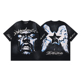 pa long sleeve t-shirt palm tree back letter big logo bat sleeve os dropped shoulders