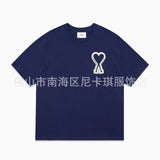 Am short-sleeve macaron color heart embroidery pure cotton loose summer fashion t-shirt crew neck top