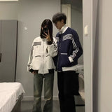 Unisex Baseball Jersey Striped Sports Jacket Vintage Loose Casual Stand-Up Top