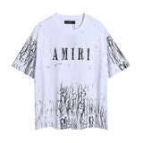 Wholesale foreign trade amir washed distressed tiger head number & letter logo short sleeve t-shirt