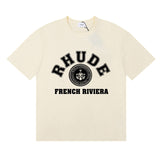 Rhude T Shirts French Cote d'Azur Printed Cotton Casual Short Sleeves Men and Women