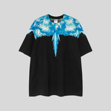 mb short-sleeved python lion head colorful feather wings t-shirt european and american loose couple