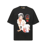 Gallery european and american couple wear plus size fried color washed short-sleeved t-shirt youth tee