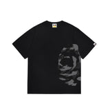 Wholesale japanese style side plaid camo ape head short sleeve color block trendy t-shirt for summer