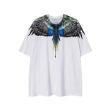Cross-border wholesale european and american mb short-sleeved gradient colorful wings t-shirt couple black and white feather half