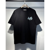 [gram] am flow paint graffiti letter starry sky classic logo print short sleeve couple t-shirt