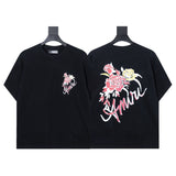 Ready to ship! summer amri high-quality, 100% cotton t-shirt with printed design and washed finish short sleeves