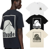 Rhude T Shirts Moon Badge Printing Cotton Casual Short Sleeve Men and Women