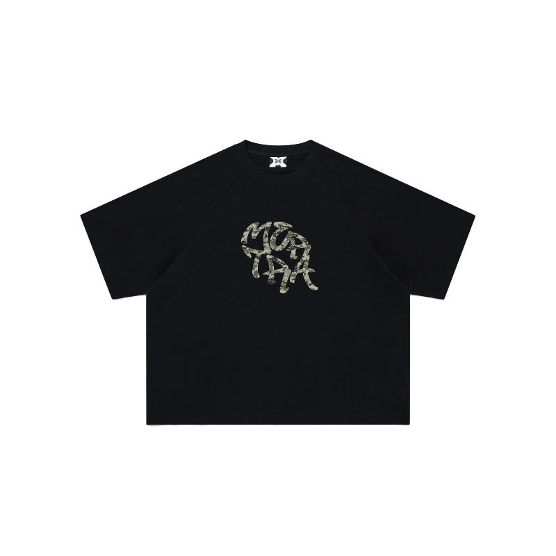 High-quality, niche, premium american-style short-sleeve t-shirt with trendy sanskrit letter print