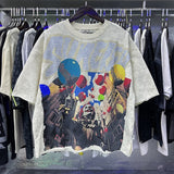 American bkys hot diamond bling glitter washed distressed retroloosepure cotton terry short-sleeved t-shirt