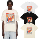 Rhude T Shirts Sailing Sunset Print Cotton Casual Crew Neck Short Sleeve Men and Women