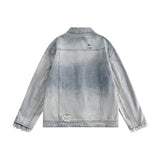 Unisex Baseball Jersey Vintage Washed Old Denim Jacket Zip Jacket