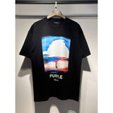 Wholesale american streetwear purple flow paint letter graffiti logo high-quality short-sleeve t-shirt for men and couples