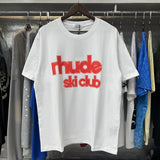 Rhude T Shirts Ski Club Letter Print Versatile Casual Short Sleeve Men and Women