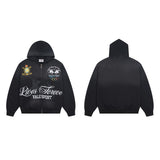 American retro valeforever washed & distressed hotfix rhinestone cotton shorts high street hooded sweatshirt