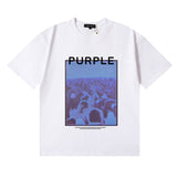 Wholesale high street purple br@nd american style short sleeve loose retro casual t-shirt couple trendy tee